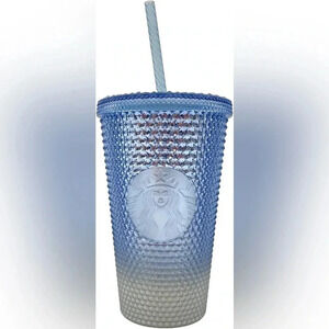 Starbucks 2023 Holiday Studded Blue Silver Ombre 16oz Tumbler w/ Straw NWT